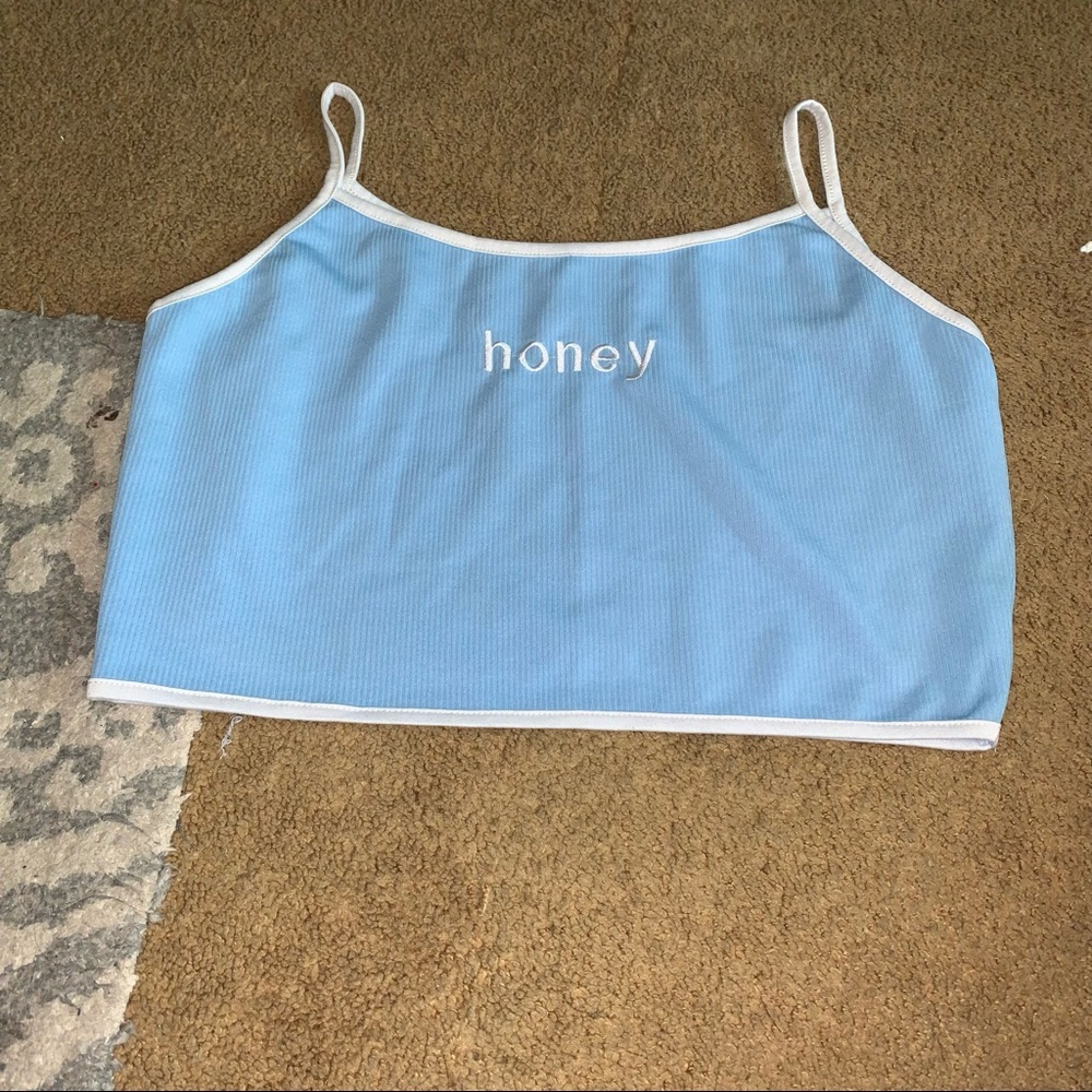 “honey” blue cropped tank